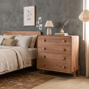 Reclaimed Teak Wood Dresser, Mid-Century Modern Chest of Drawers, Bedroom Storage Cabinet