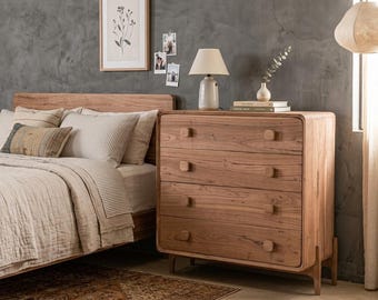 Reclaimed Teak Wood Dresser, Mid-Century Modern Chest of Drawers, Bedroom Storage Cabinet