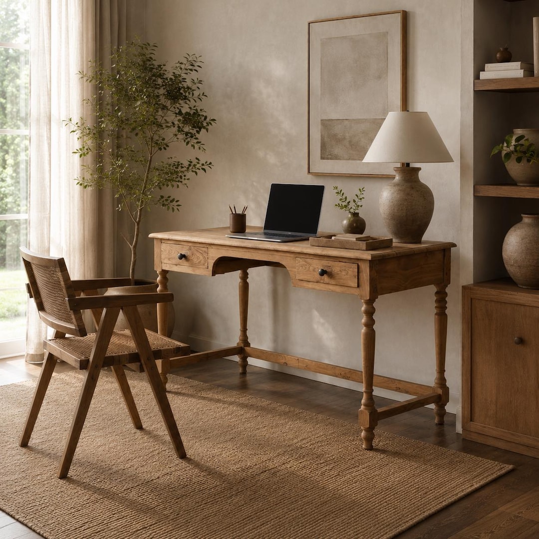 Reclaimed Teak Wood Writing Desk: Mid-century Style Vintage Office