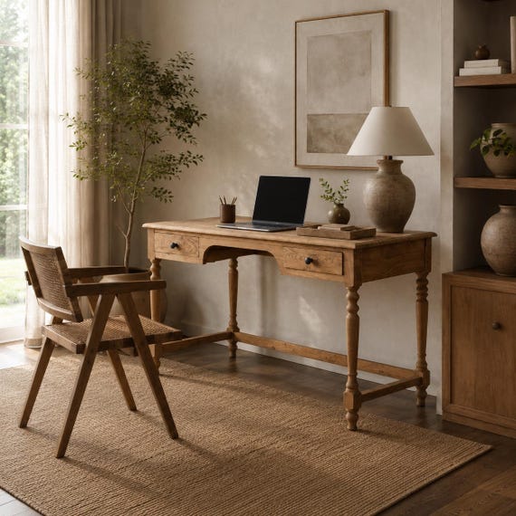 Reclaimed Teak Wood Writing Desk: Mid-century Style Vintage Office
