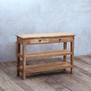 Reclaimed Wood Console Table With Drawers and 2 Shelves, Wooden Console Table With Storage, Rustic Hallway Console Table, Entryway Console