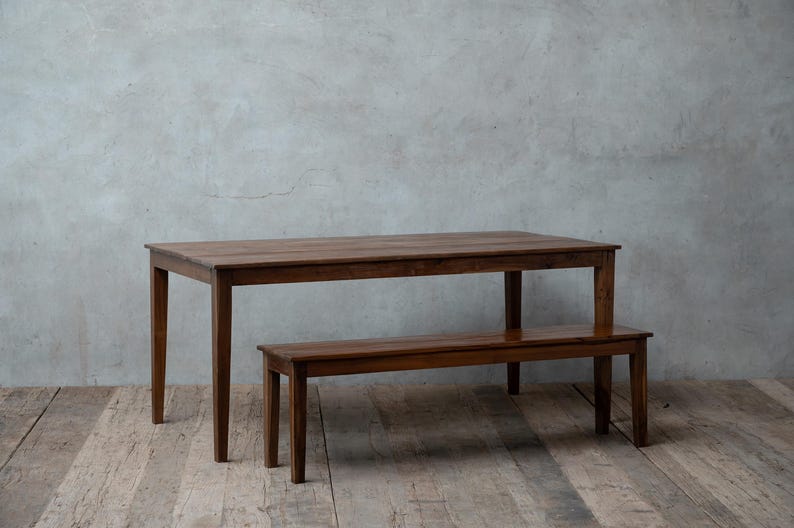 Reclaimed Teak Dining Table and Bench Set, Solid Wood Farmhouse ...