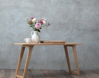 Recycled Teak Wood Console Table | Rustic Entryway Table, Modern Tapered Legs