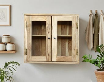 Reclaimed Teak Wood Wall Cabinet – Rustic Vintage Bathroom/Kitchen Storage, Handmade Wall-Mounted Organizer