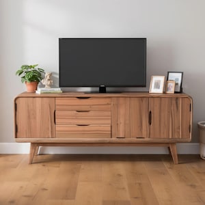 Reclaimed Teak Wood Media Console: Rustic TV Stand with Storage, Solid Wood Entertainment Unit