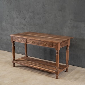 Farmhouse Kitchen Island With Drawer & Shelve, 8 inch top extension, Reclaimed Teak Wood Kitchen Counter Table, Kitchen Counter Height Table