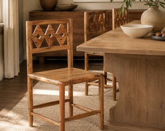 Handmade Reclaimed Wood Dining Chair | Geometric Backrest Accent Seating