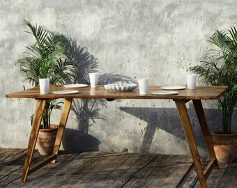 Recycled Teak Wood Dining Table | Kitchen Dining Table | Rustic Reclaimed Wood Dining Table | Modern Design | Natural smooth Finish