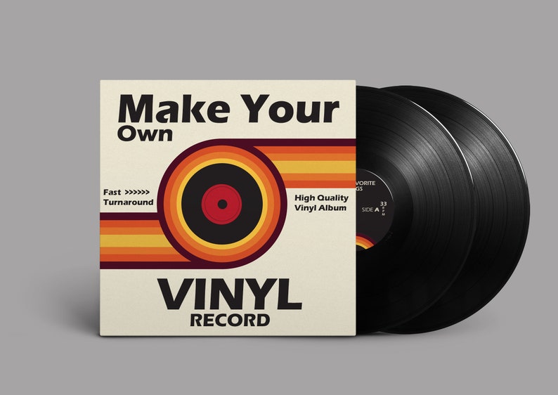 Vinyl record custom, 90 minutes Double 12 LP mixtape with full printed record cover, Playlist on vinyl. image 1