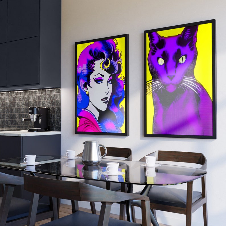 Print Out Posters Black Cat and Woman Digital Print Boho Etsy