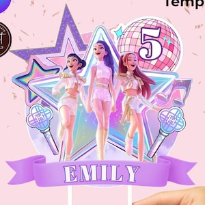 Personalized Kpop Demon Hunters Cake Topper, Editable Birthday Party Decoration (Digital Download)