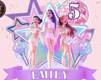 Adorno personalizado para tarta de cazadores de demonios de Kpop, decoración editable para fiestas de cumpleaños (descarga digital)