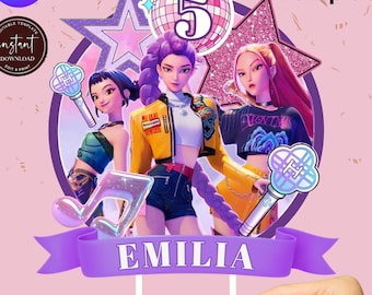 Personalised Kpop Demon Hunters Cake Topper, K-pop Huntrix Birthday Party Cake Decoration, Printable Girls Cake decoration,Kpop Theme Topper