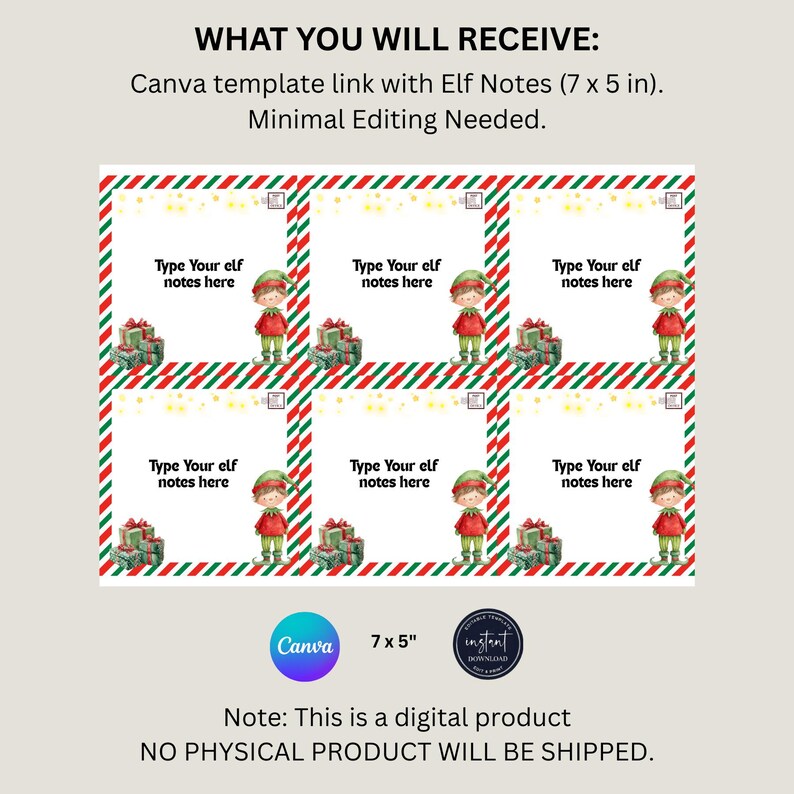 Editable Christmas Elf Notes Template, Printable Mini Letters (digital ...