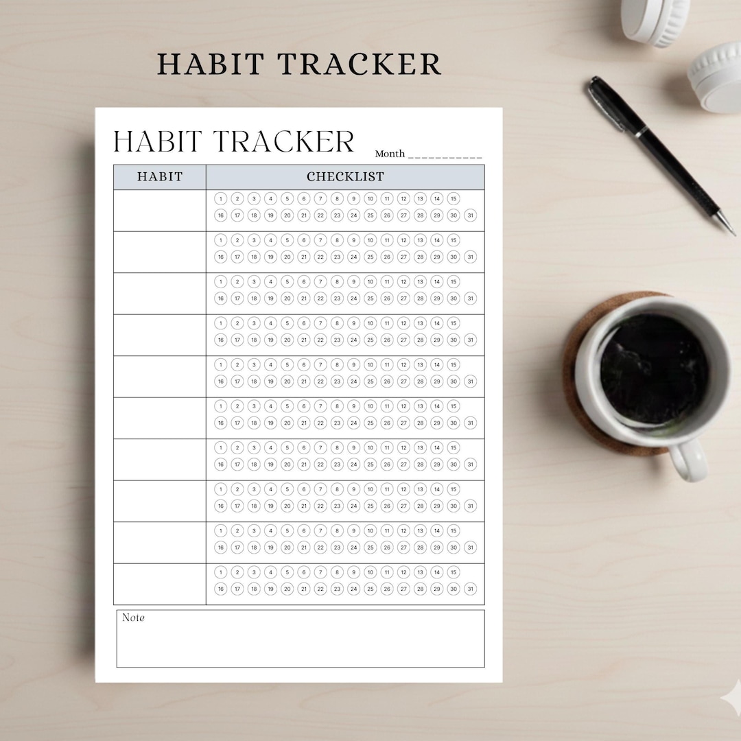 Minimalist Habit Tracker Printable, Monthly Goal Tracker, Daily Routine ...