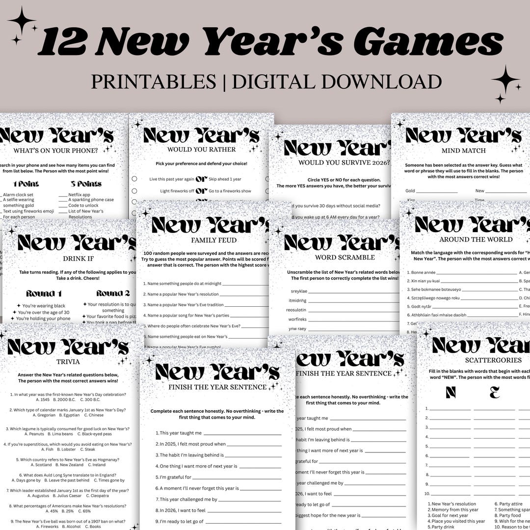 New Year Game Bundle Printable New Year's Eve Mega Party Games ...