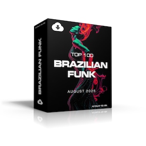 Puede incluir: Caja negra con las palabras "Brazilian Funk" en letras blancas, con "Top 100" arriba y "August 2025" abajo. Una imagen estilizada de una persona con cabello rojo y naranja adorna la parte frontal.