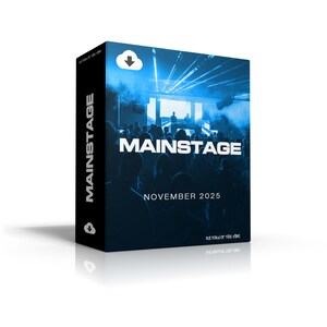 May include: A product box with a dark blue design featuring the word "MAINSTAGE" in white, with "NOVEMBER 2025" below. The box has a cloud icon and a crowd scene with stage lights.
