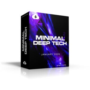 May include: A black box featuring the words "MINIMAL DEEP TECH" in white, set against a purple and blue abstract background. The text "JANUARY 2026" is displayed below. The side of the box reads "MINIMAL DEEP TECH".