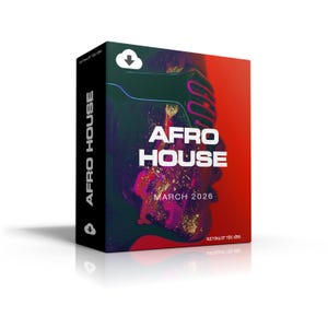 Può includere: Scatola del prodotto con la scritta "AFRO HOUSE" in bianco, e "MARCH 2026" sotto. Il design presenta un volto e un microfono su uno sfondo rosso e nero.