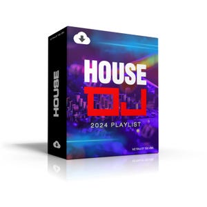 Può includere: Un'illustrazione digitale viola e blu di un mixer DJ con una città sullo sfondo. Il testo "HOUSE DJ 2024 PLAYLIST" è in bianco e rosso sulla parte anteriore dell'immagine. Il testo "RETURN OF THE VIBE" è in bianco nella parte inferiore dell'immagine.