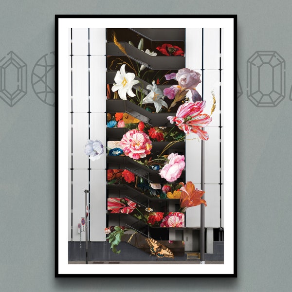 Intertwined with nature • digital print poster classic art nature floral botanical collage whimsical unique wall art