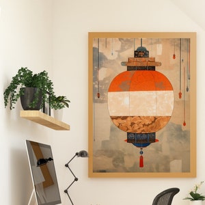 Asian Rice Paper Lamp Shade Digital Painting Printable Wall Art Instant Download