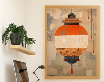 Asian Rice Paper Lamp Shade Digital Painting Printable Wall Art Instant Download