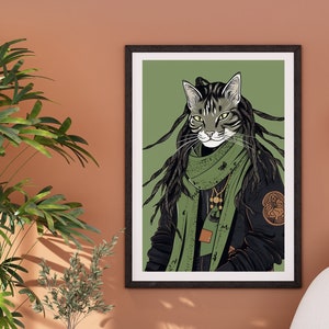 Dreadlock Rasta Katze Digitale Malerei Sofort Download druckbare Wandkunst für Freunde Wand Dekor Geschenk für Katzen Menschen Tier Portrait Fans