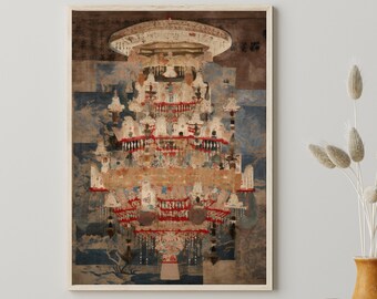 Printable Layered Collage Classical Chandelier Digital Painting Instant Download Wall Art