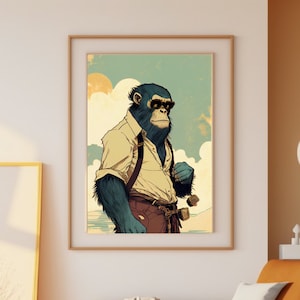 Quirky Ape Portrait Digital Painting Wall Decor Printable Wall Art Download of A Cool Ape in Sunglasses