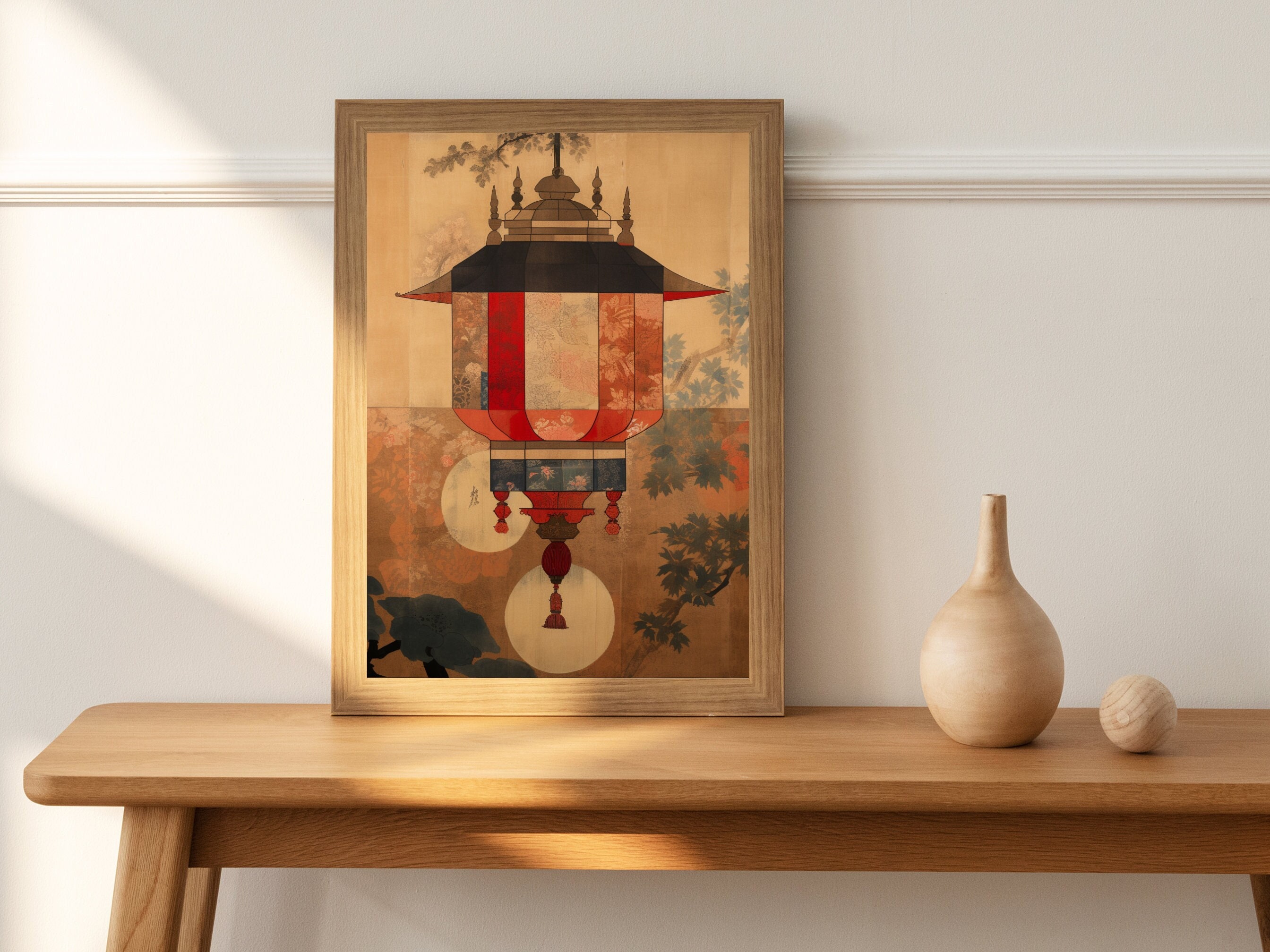Printable Wall Art Asian Lamp Collage Art Digital Painting Instant Download