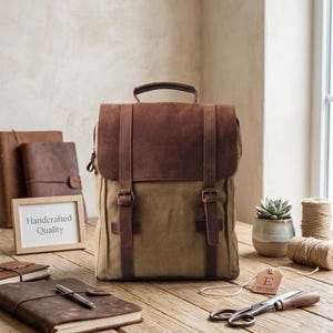 Vintage Leather Laptop Backpack - Large Capacity Commuter Rucksack