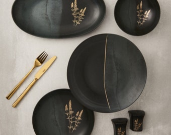 Black Matte Porcelain Dinnerware Set , Dinner Set , Chafing Dish , Gift Set , Multi-usage Set , Dishes Set