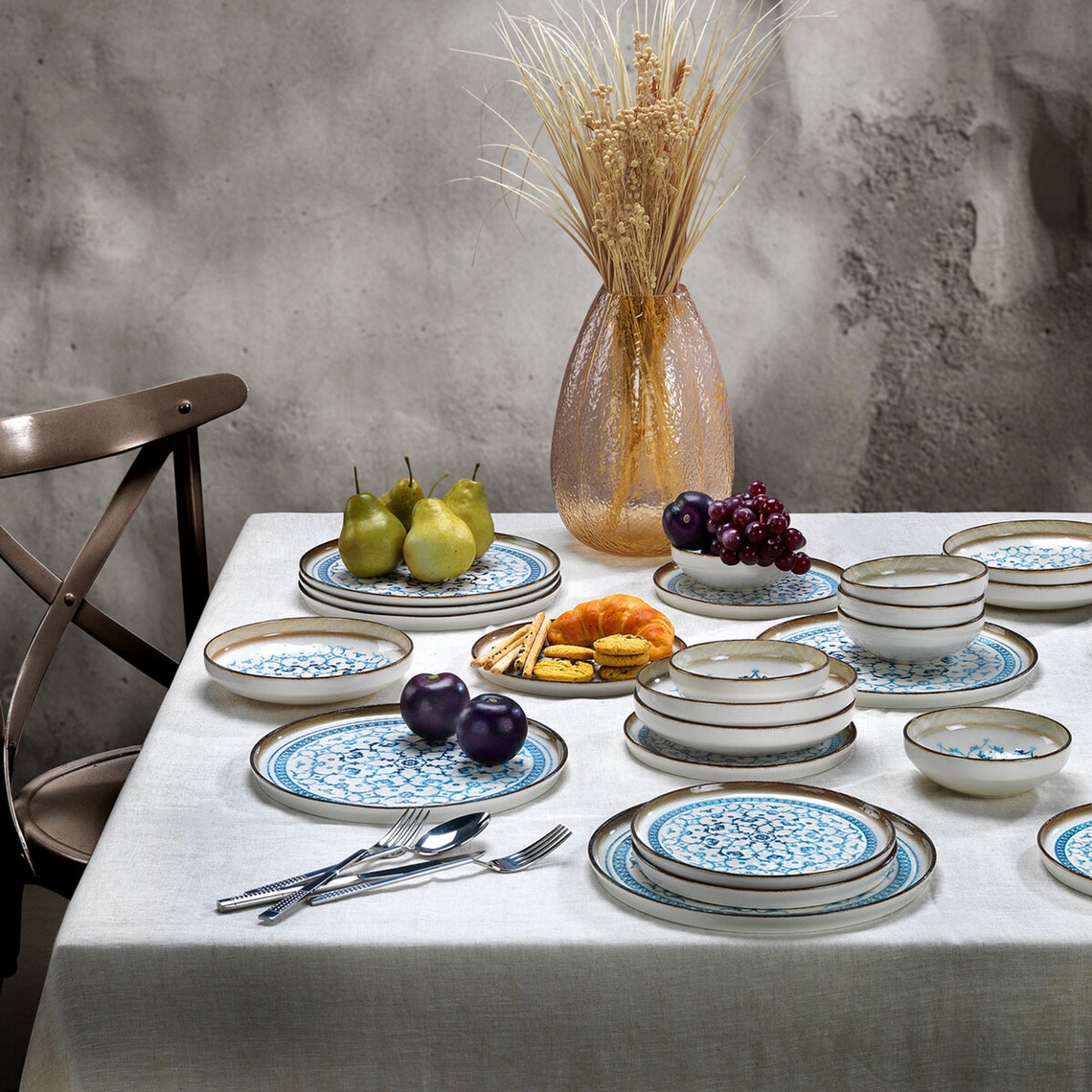 Blue High Quality Porcelain Dinnerware Set Dinnerware Set Etsy