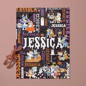 Personalized Halloween Bluey Blanket | Minky Plush Baby Blanket | Spooky Season Custom Woven Blanket | Kids Cartoons | Gift for Boy & Girl