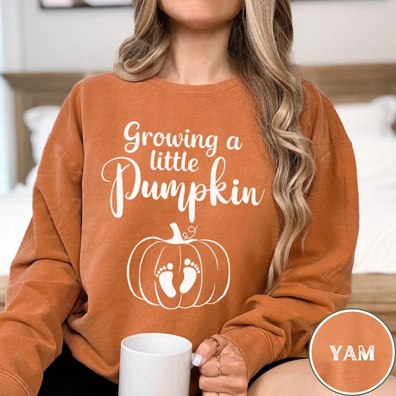 Comfort Colors Maternity Clothes | Growing a Little Pumpkin Thanksgiving Sweater | Soon to Be Mom Halloween Sweatshirt | Baby Birth Announce