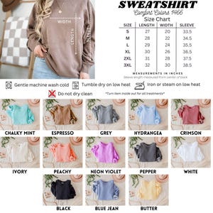 a women's sweat shirt with different colors and sizes