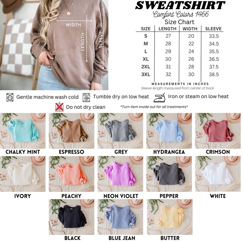 a women's sweat shirt with different colors and sizes