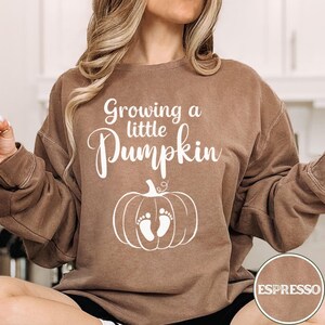 Comfort Colors Maternity Clothes | Growing a Little Pumpkin Thanksgiving Sweater | Soon to Be Mom Halloween Sweatshirt | Baby Birth Announce