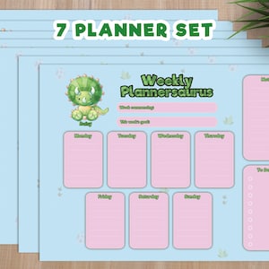 Daisy Dinosaur digital planner set for children &adults. Daily/weekly/monthly planners, reward chart, meal plan + calendars INSTANT DOWNLOAD