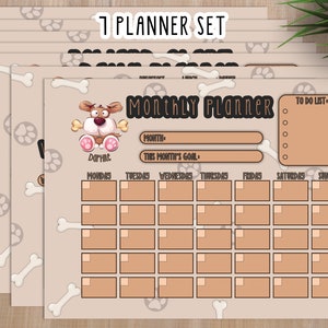 Daphne Dog digital planner set for children & adults. Daily/weekly/monthly planners, reward chart, meal planner + calendars INSTANT DOWNLOAD