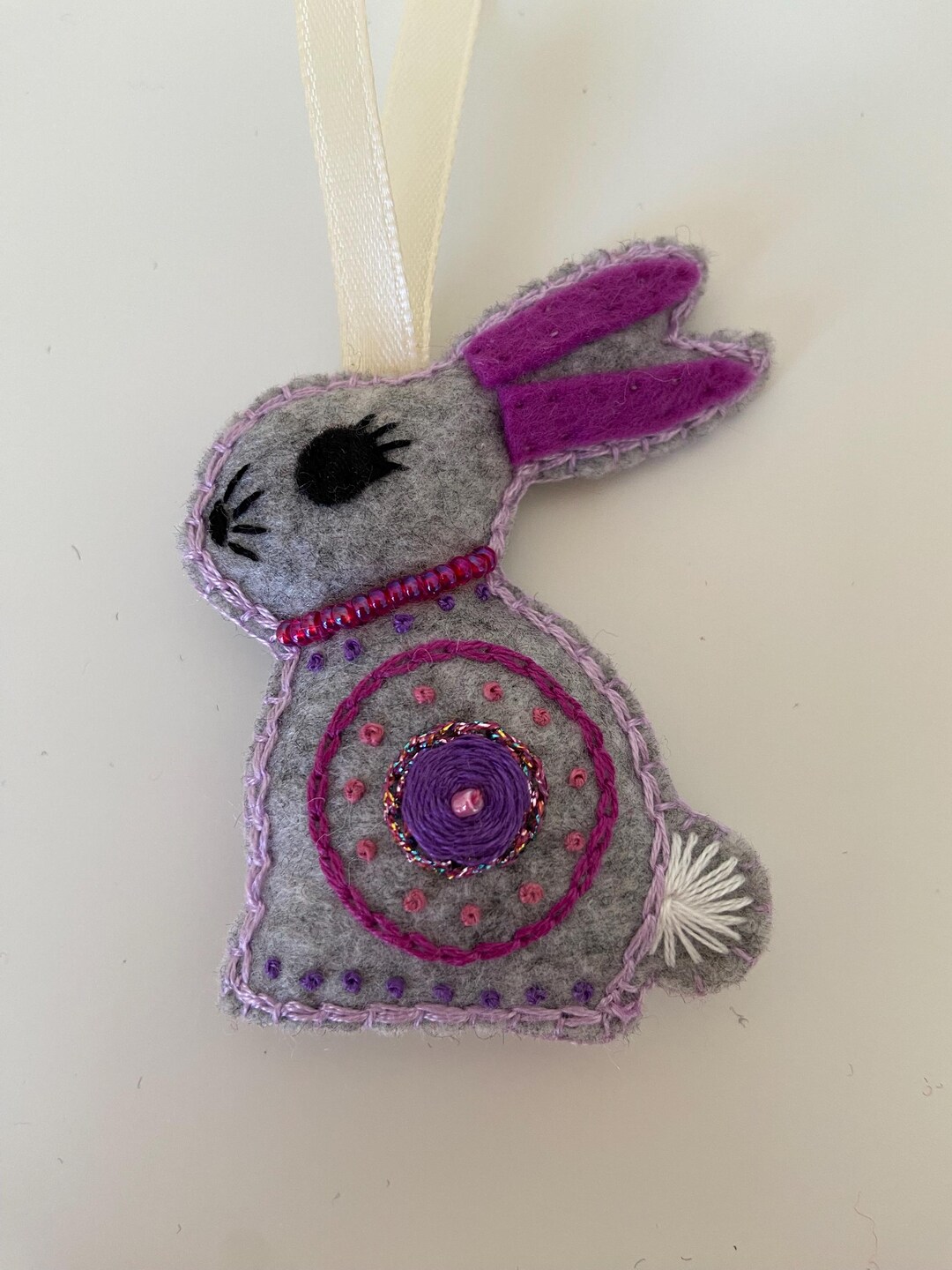 Hand-embroidered Felt Rabbit - Etsy