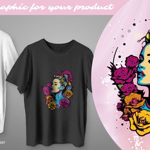 PNG + SVG Print for clothing, paper, pins, stickers, magnets and more - beautiful colorful print: woman with flowers