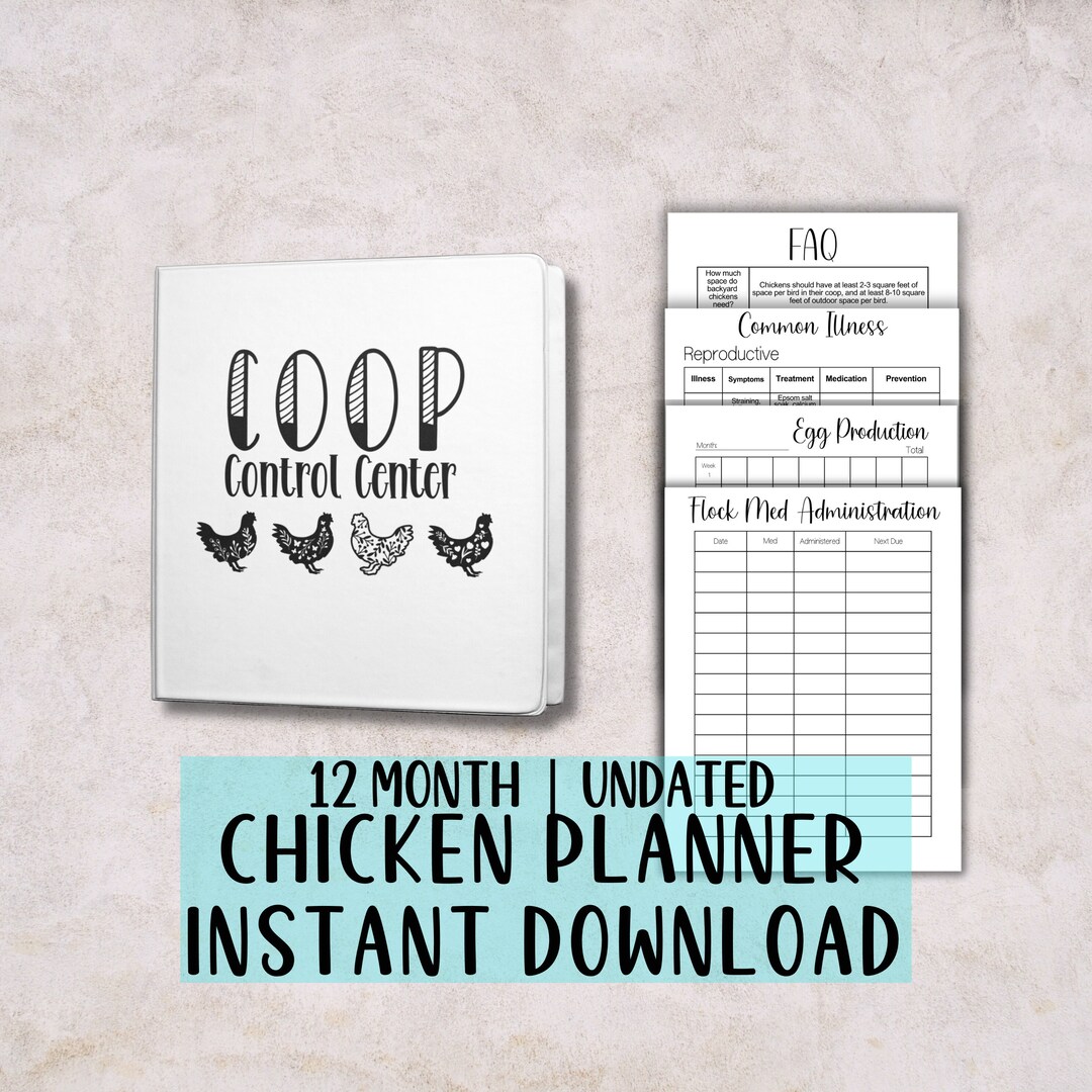 Chicken Planner Binder, Customized Chicken Record Log, Printable