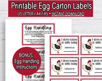 Etiqueta autoadhesiva imprimible de cartón de huevos, Etiqueta de cartón de huevos, Etiqueta imprimible para cartón de huevos de gallina