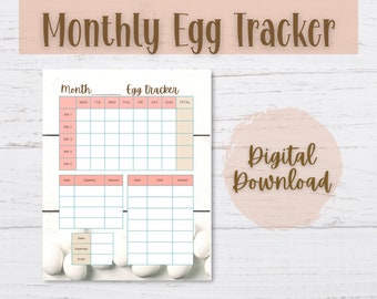 Monthly Chicken Egg Production Tracker, Chicken Egg Log, Printable Egg Tracker log for Raising Chickens and Homesteads