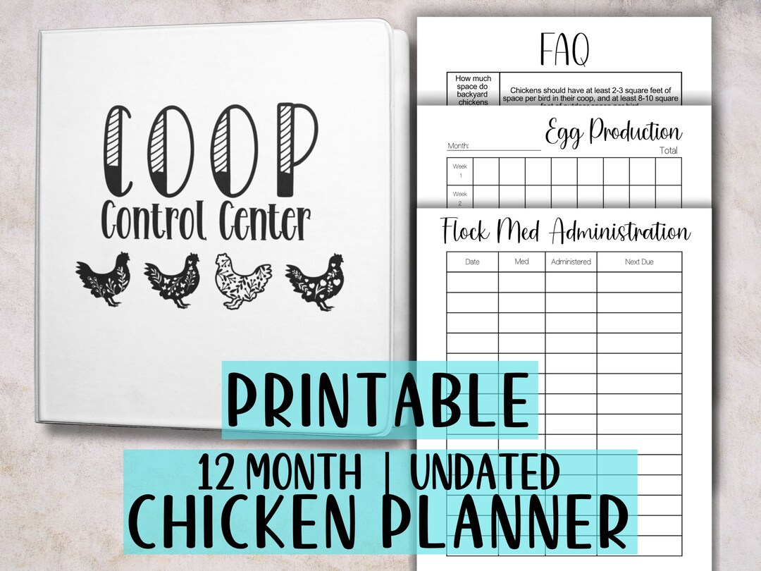 Chicken Planner Binder, Customized Chicken Record Log, Printable