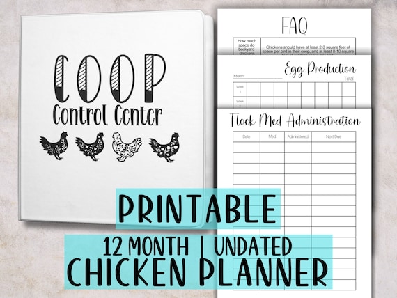 Chicken Planner Binder, Customized Chicken Record Log, Printable Chicken Log, Chicken Coop Management, Chicken Journal, Incubation Tracker