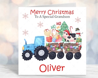 Personalised Children's Christmas card, Tractor, Farm, Son, Grandson, Nephew, Brother, Friend